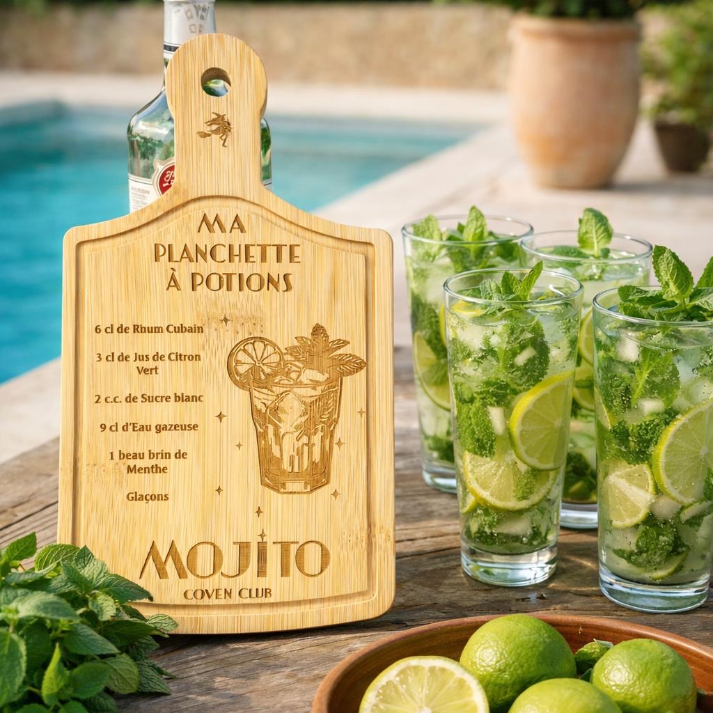 Petite planche en bambou gravée, personnalisée cocktail