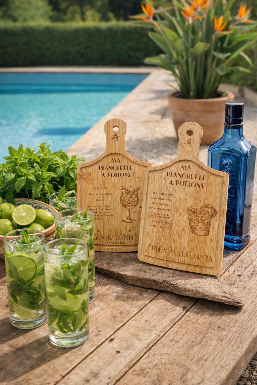 Petite planche en bambou gravée, personnalisée cocktail