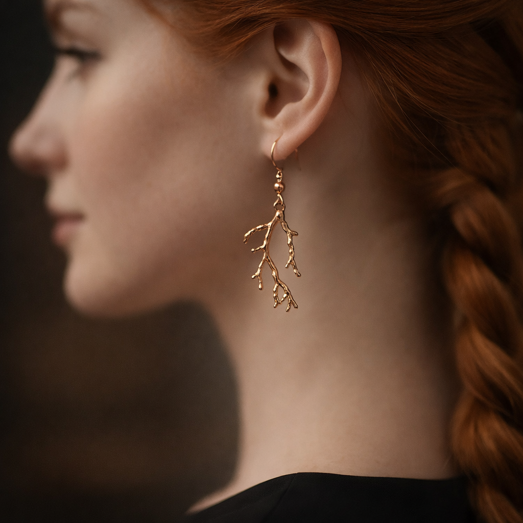 Boucles d'Oreilles Rameaux couleur Or Rose ou Argent