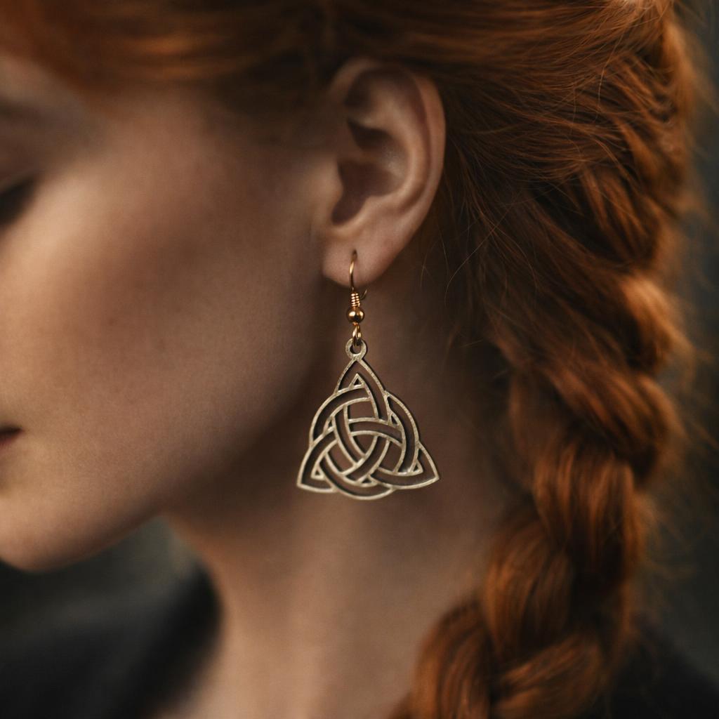 Boucles d'oreilles en bois de noyer doré Triquetra