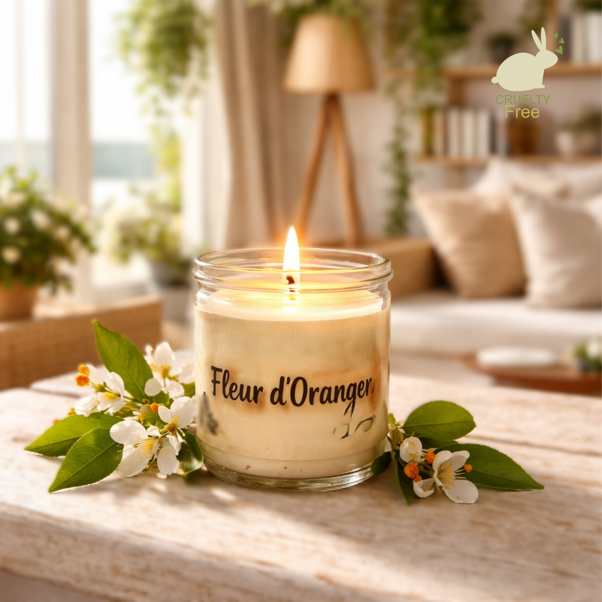 🕯️Bougie Marbrée Fleur d'Oranger / avec couvercle
