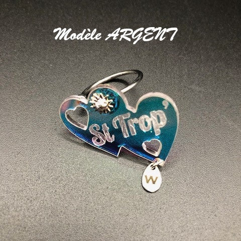 Bague double coeur gravé "St Trop"  breloque & charm
