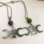 Chaine et pendentif noeud de sorcière & pierre naturelle