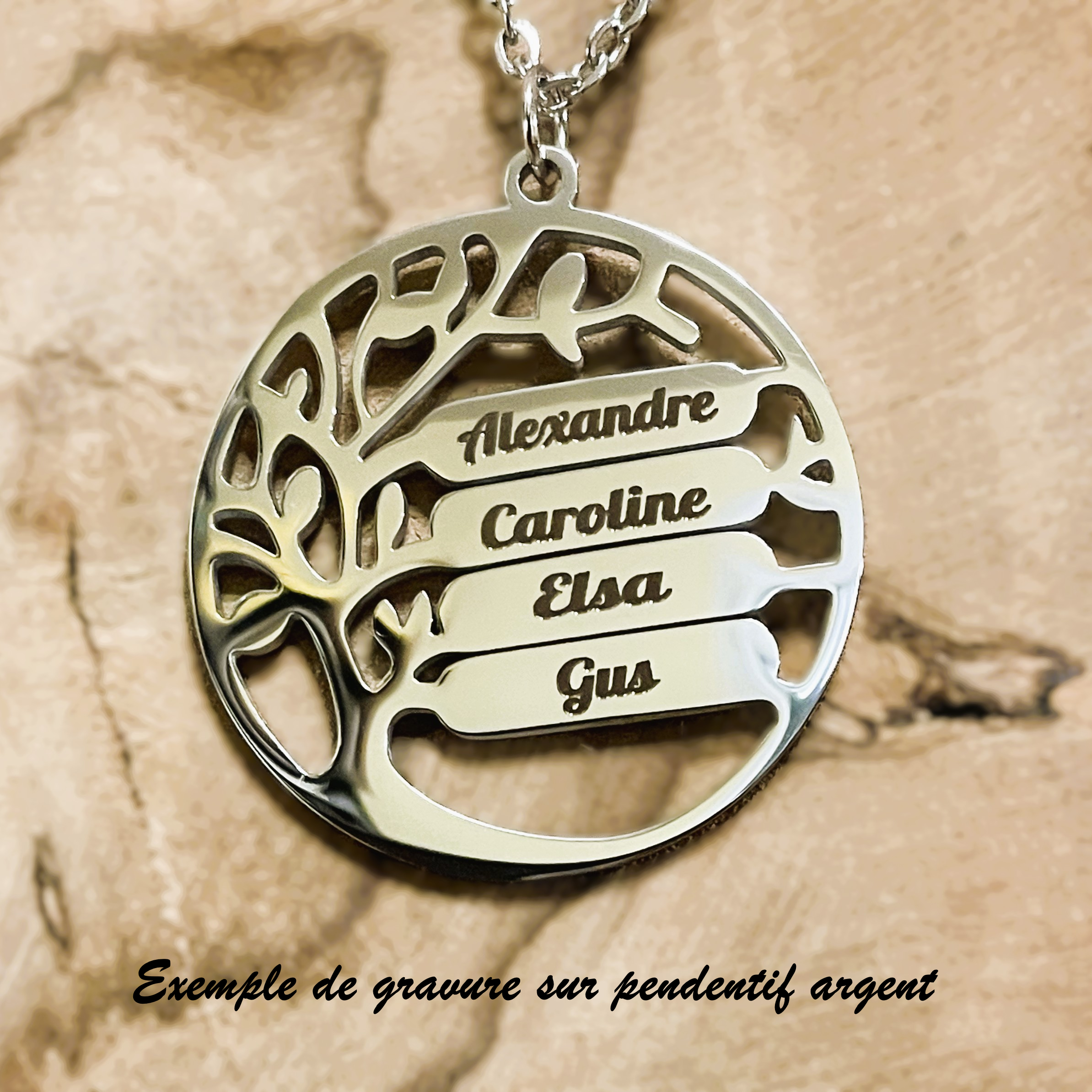 Pendentif Arbre de Vie gravé, à personnaliser