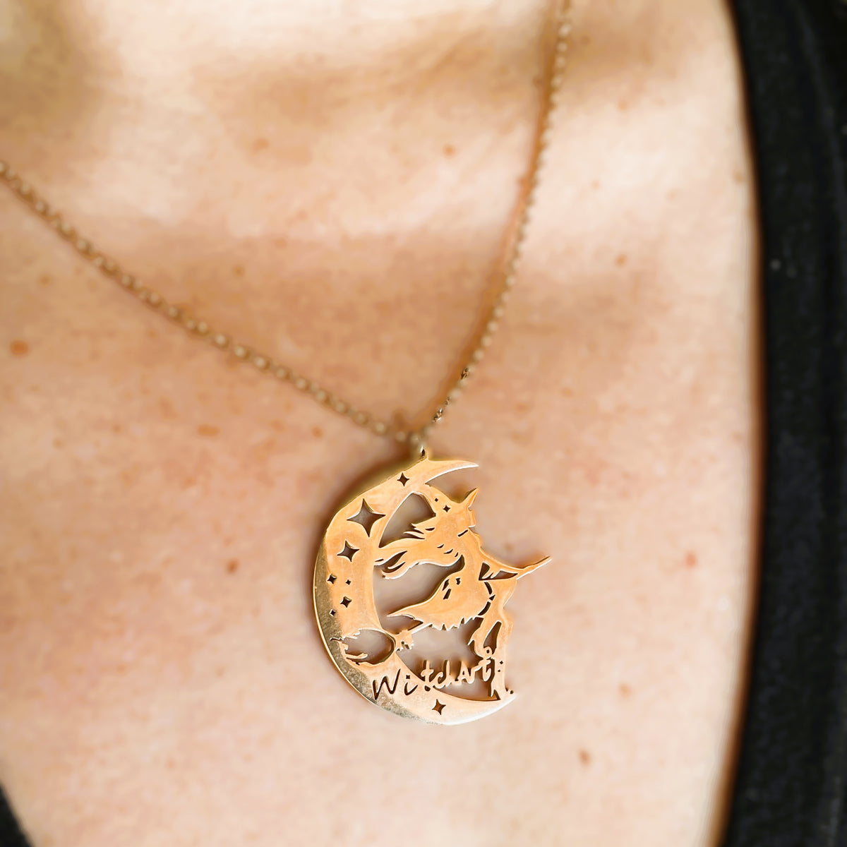 Chaine et pendentif Sorcière WitchArt couleur Or Rose