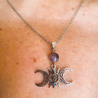 Chaine et pendentif noeud de sorcière & pierre naturelle