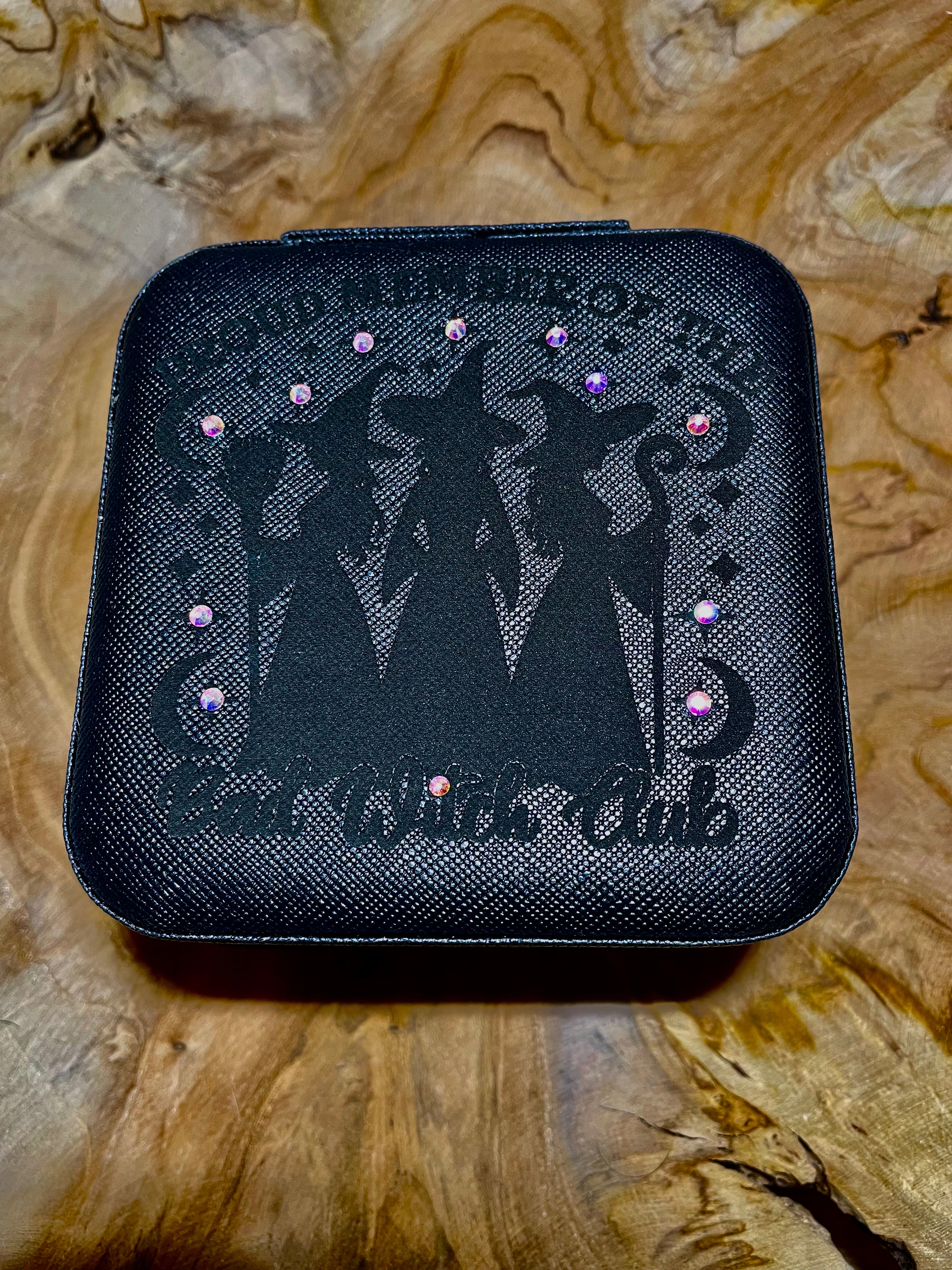 Boites à bijoux de voyage  personnalisée en cuir vegan style wicca/  bohème avec miroir intérieur,