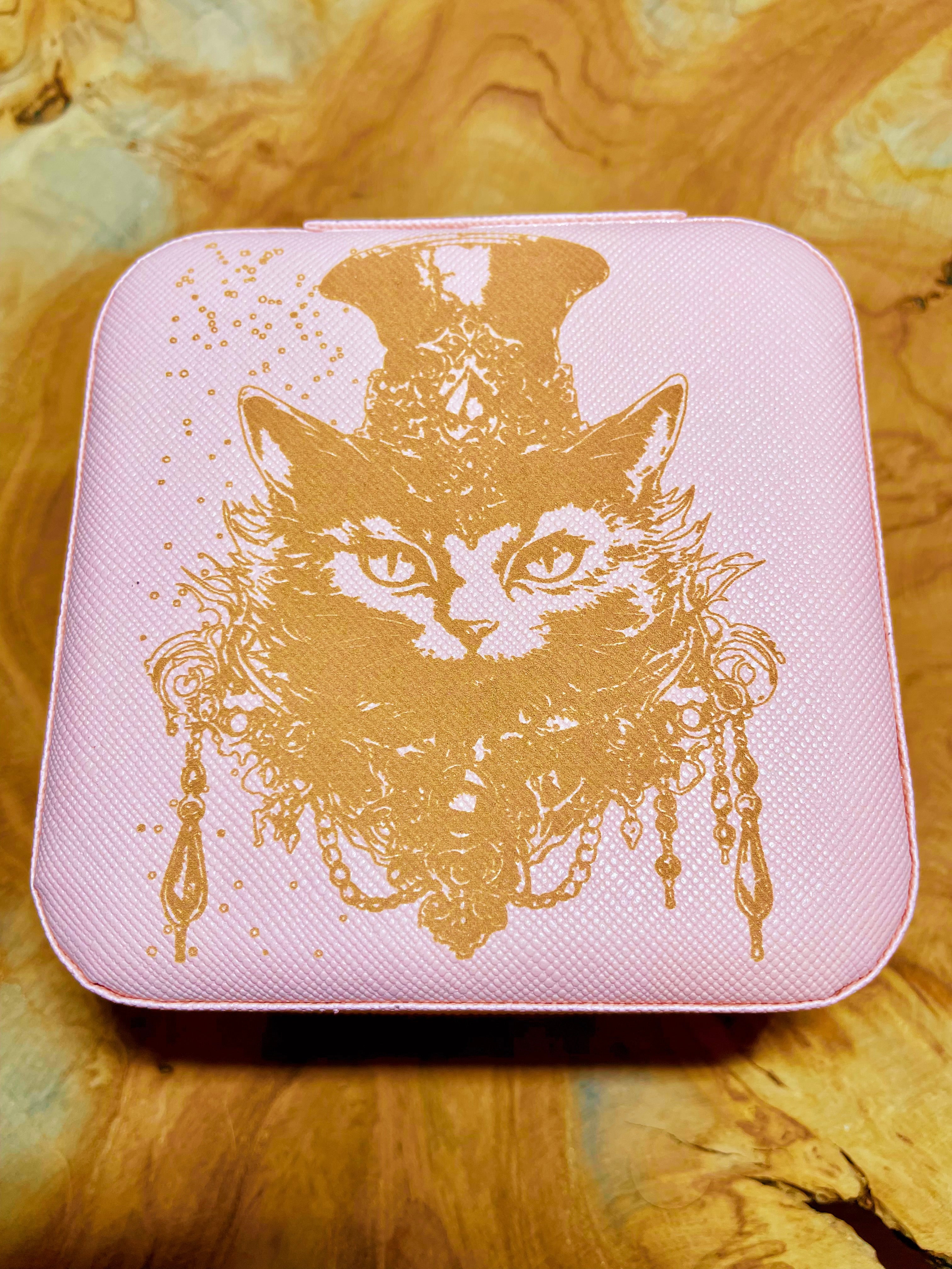 Boites à bijoux de voyage  personnalisée en cuir vegan style wicca/  bohème avec miroir intérieur,