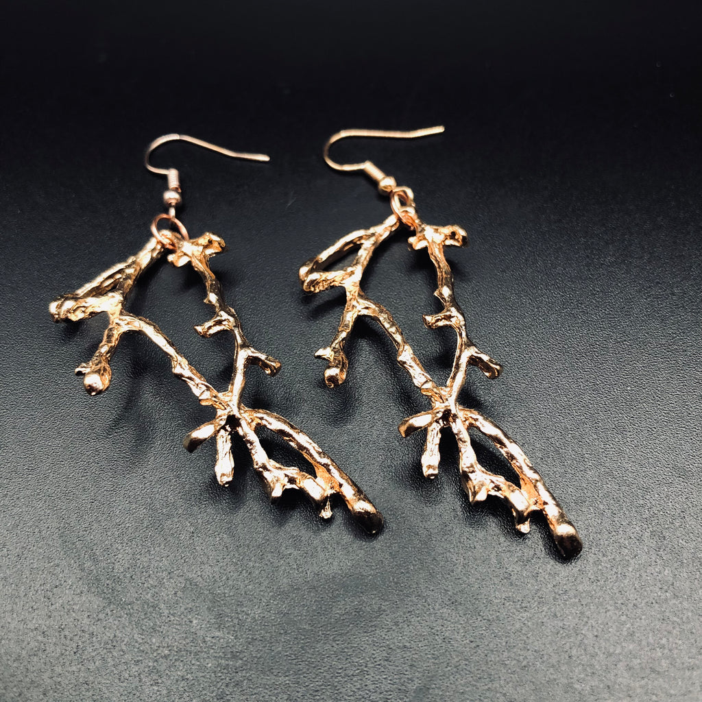 Boucles d'Oreilles Rameaux couleur Or Rose ou Argent