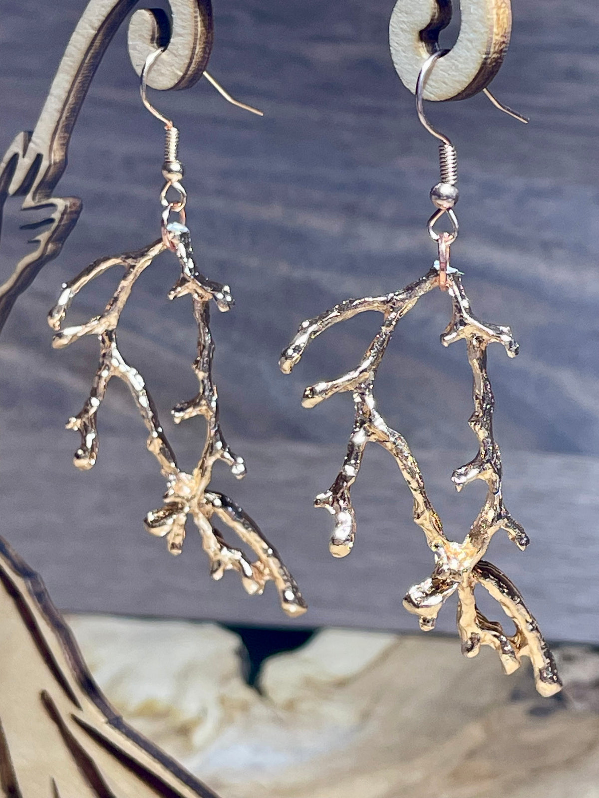 Boucles d’Oreilles Pendantes Rameaux – Inspiration Végétale (couleurs Or Rose ou Argent)