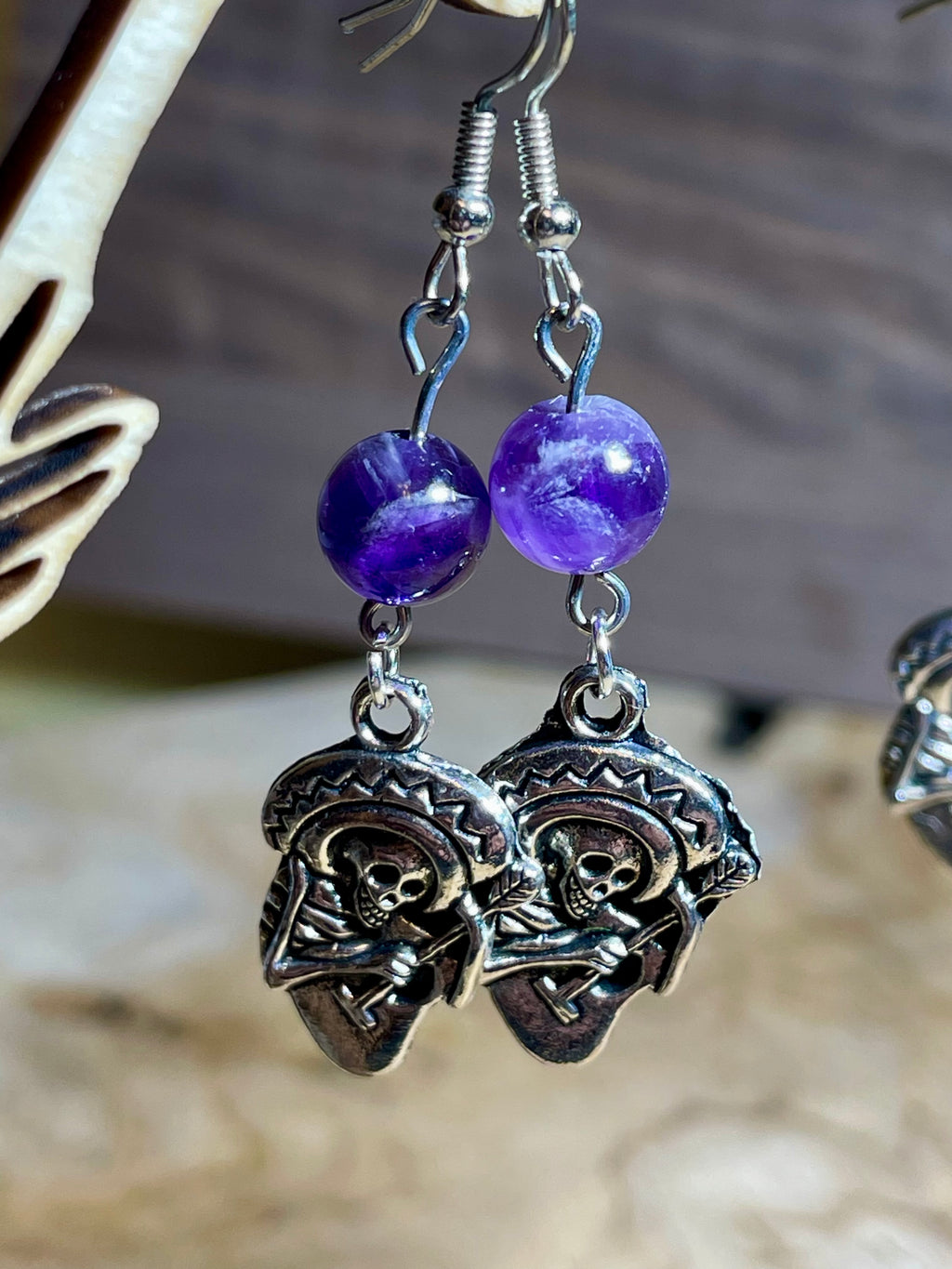 Boucles d'oreilles pendantes avec gemme naturelle
