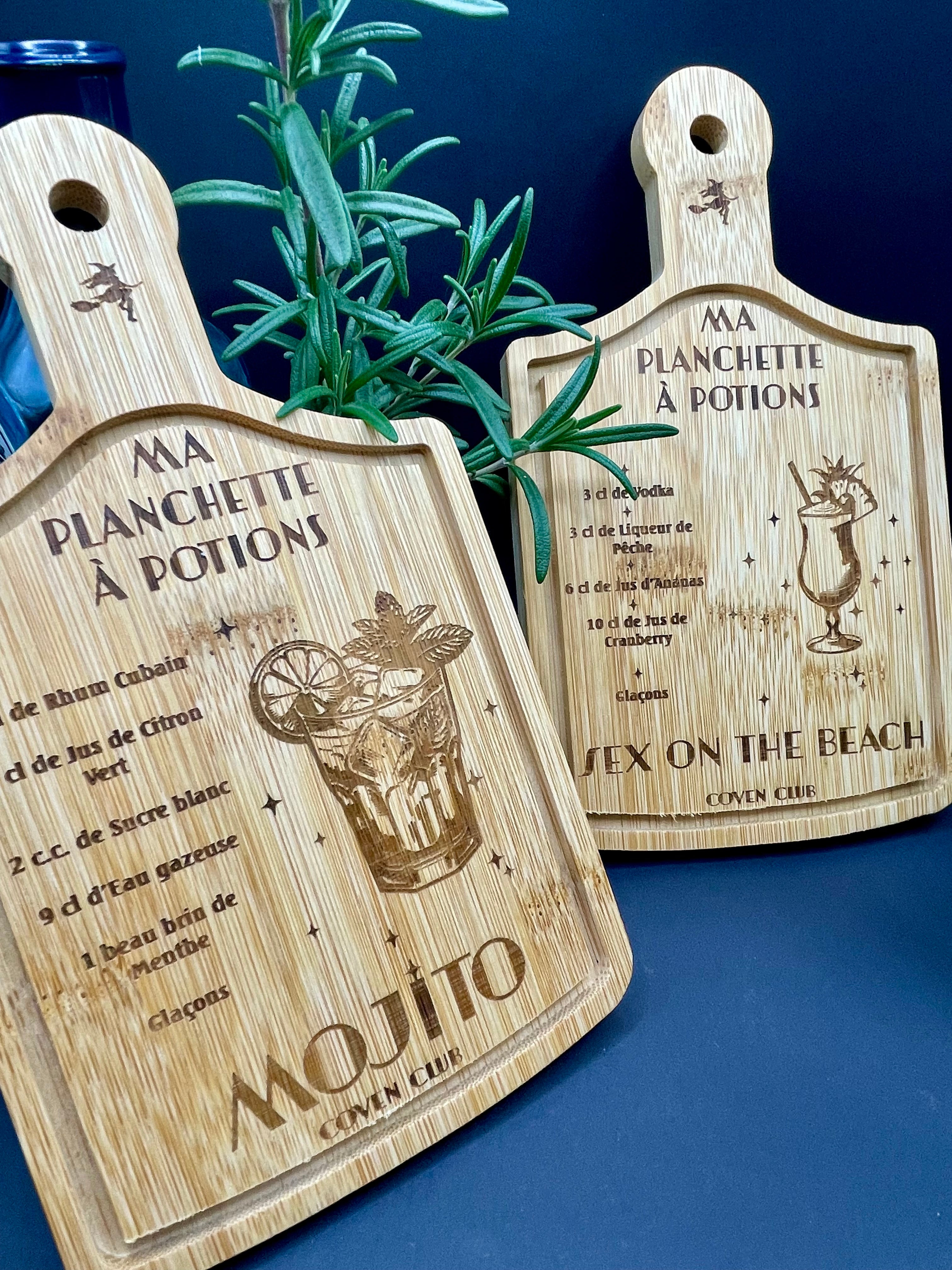 Petite planche en bambou gravée, personnalisée cocktail