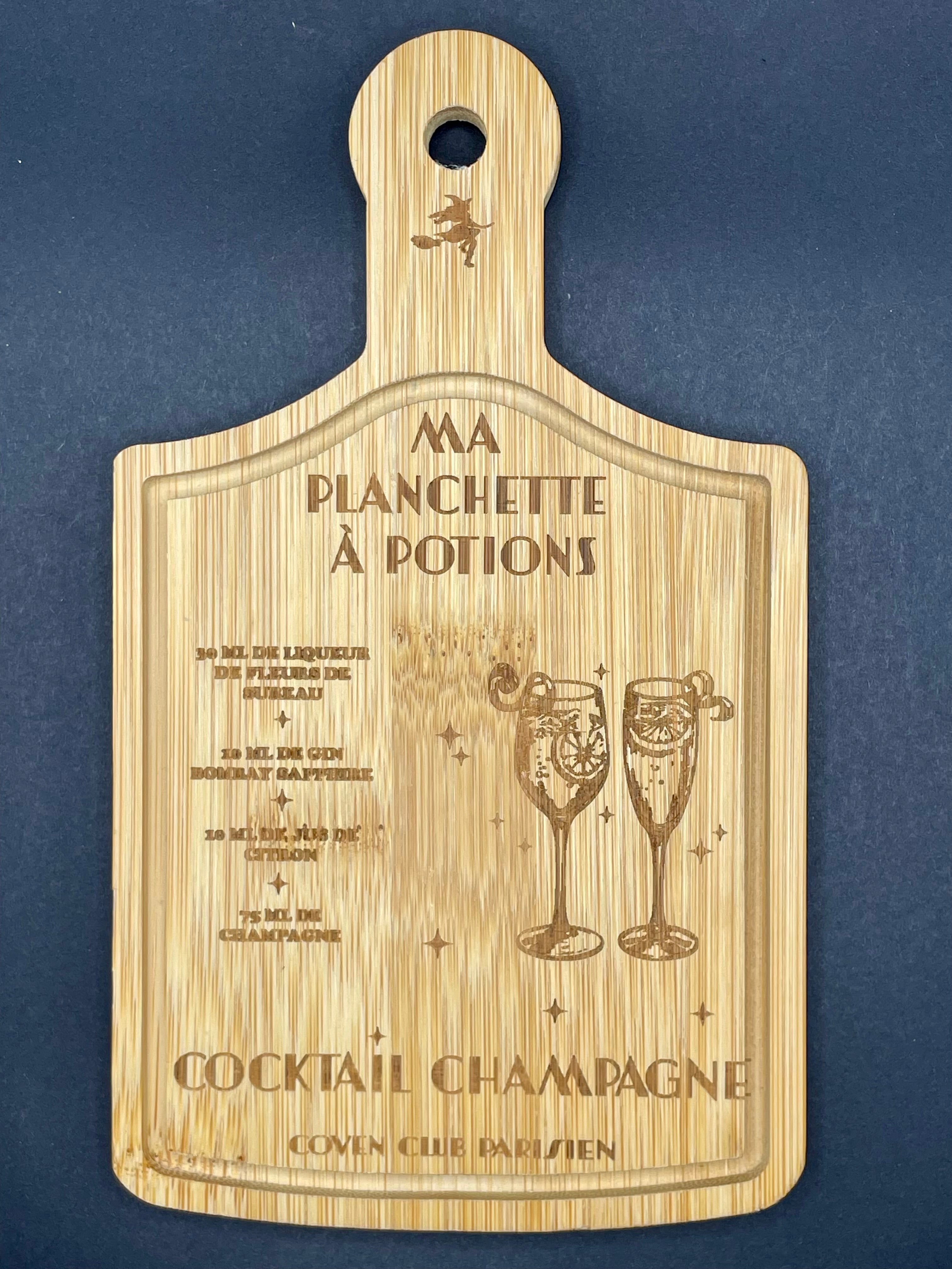 Petite planche en bambou gravée, personnalisée cocktail