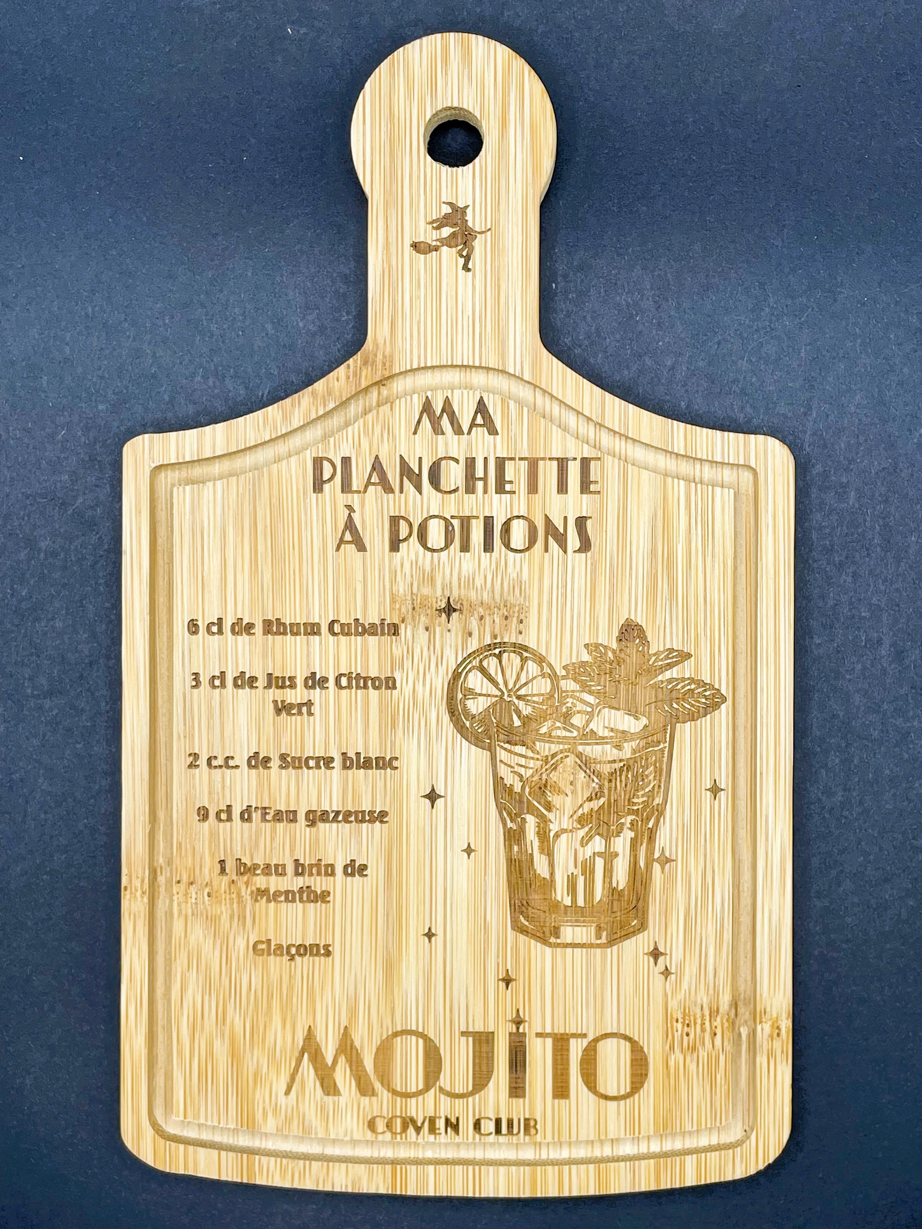 Petite planche en bambou gravée, personnalisée cocktail