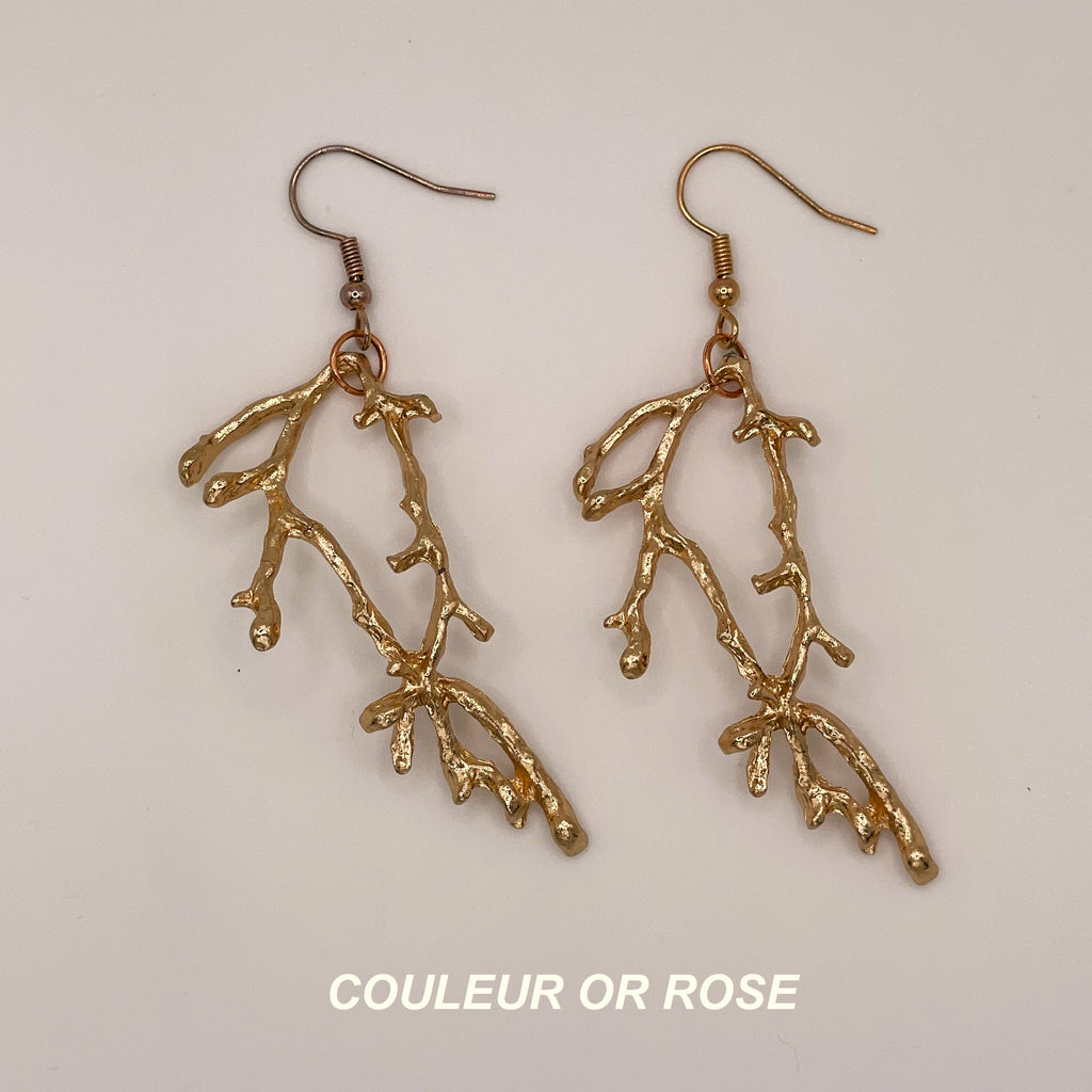 Boucles d'Oreilles Rameaux couleur Or Rose ou Argent