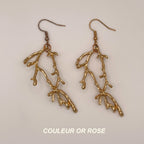 Boucles d’Oreilles Pendantes Rameaux – Inspiration Végétale (couleurs Or Rose ou Argent)