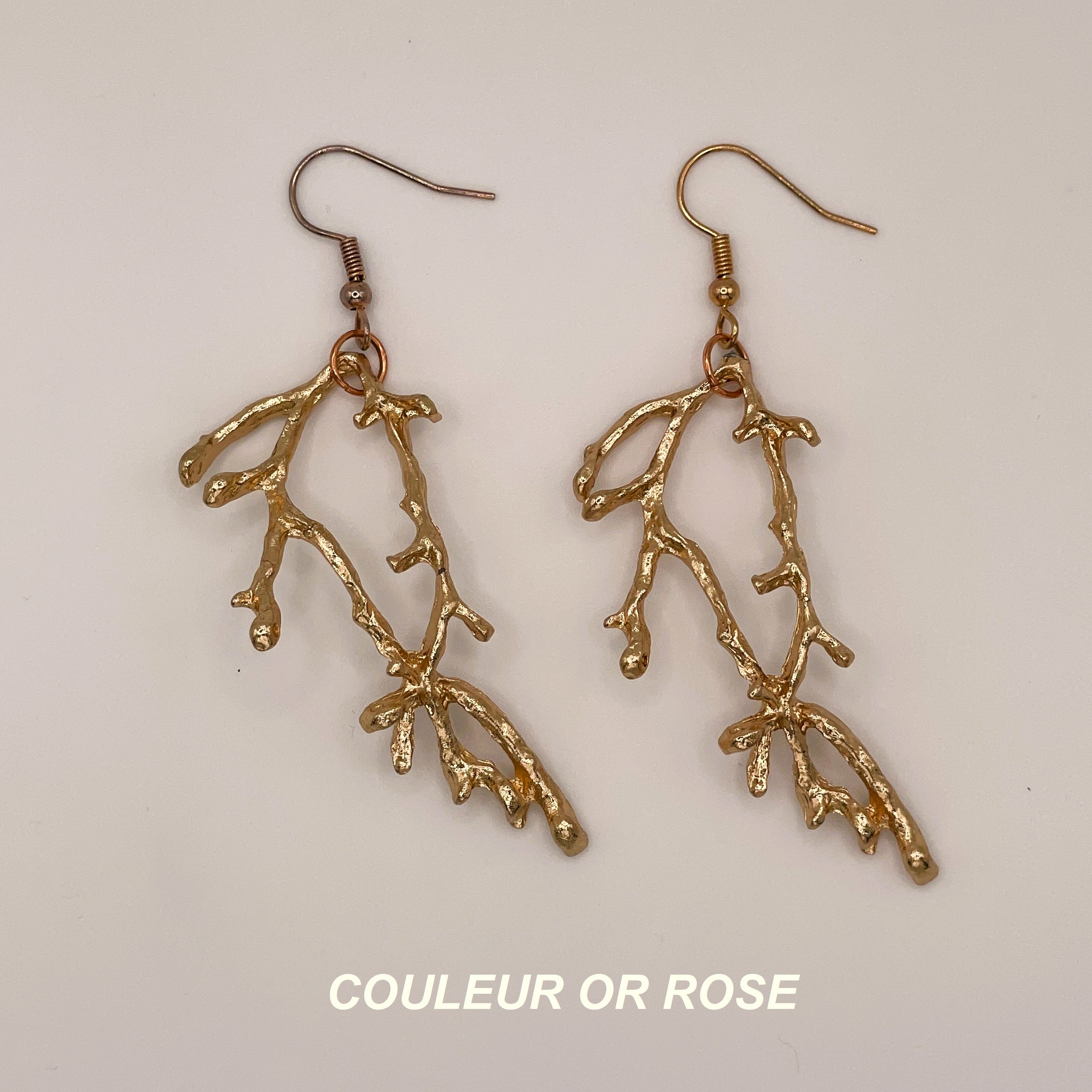 Boucles d'Oreilles Rameaux couleur Or Rose ou Argent