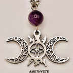 Chaine et pendentif noeud de sorcière & pierre naturelle