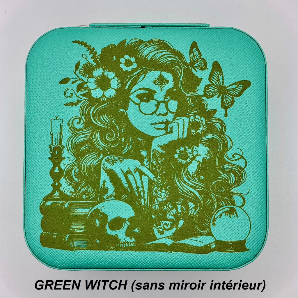 Boites à bijoux de voyage  personnalisée en cuir vegan style wicca/  bohème avec miroir intérieur,