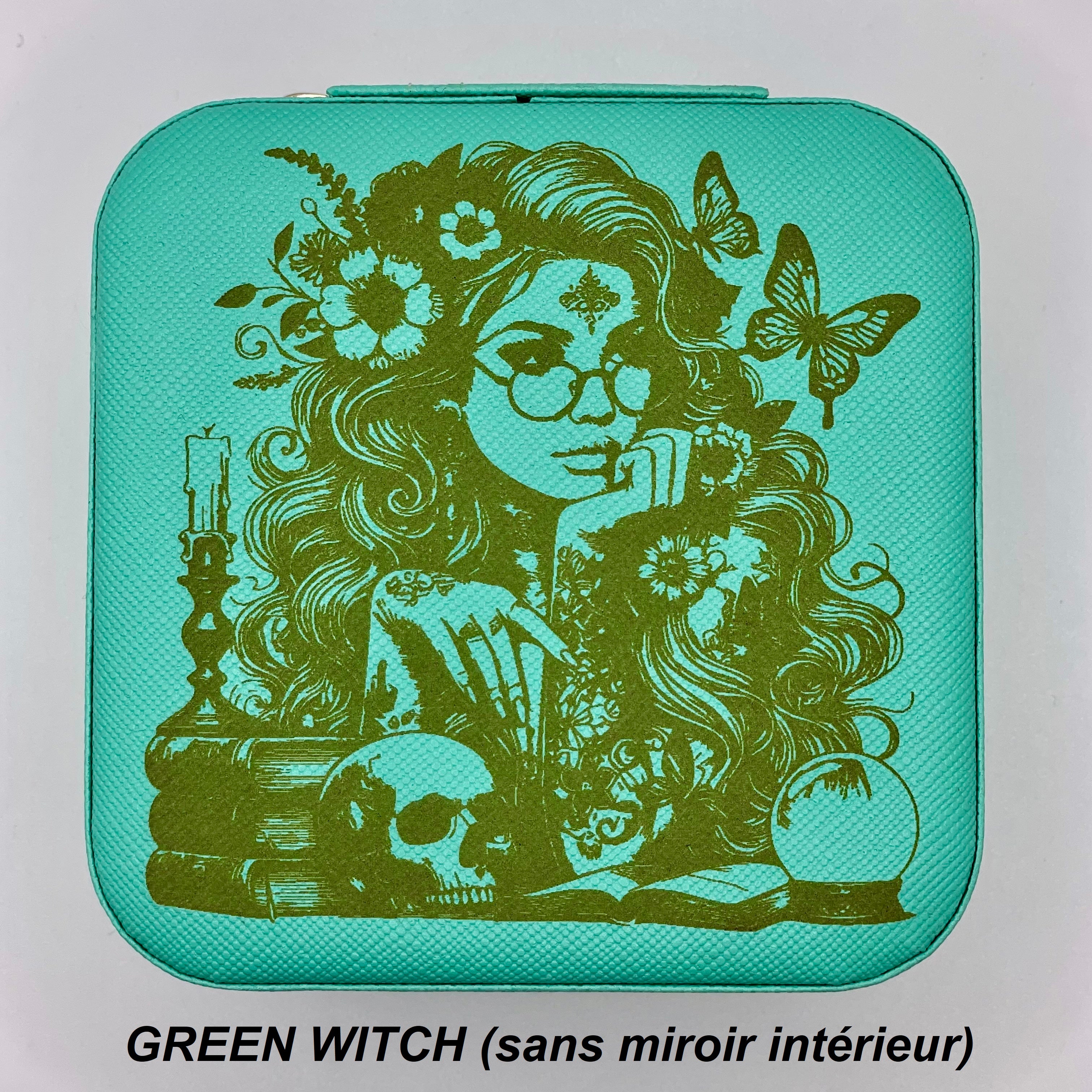 Boites à bijoux de voyage  personnalisée en cuir vegan style wicca/  bohème avec miroir intérieur,