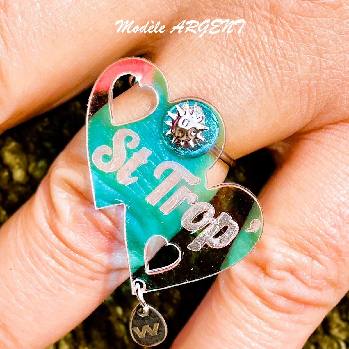 Bague double coeur gravé "St Trop"  breloque & charm