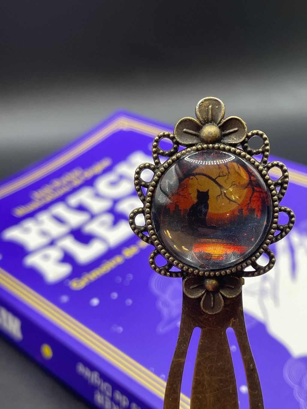 Marque-page Victorien couleur Bronze & Cabochon Verre style Whimsigoth