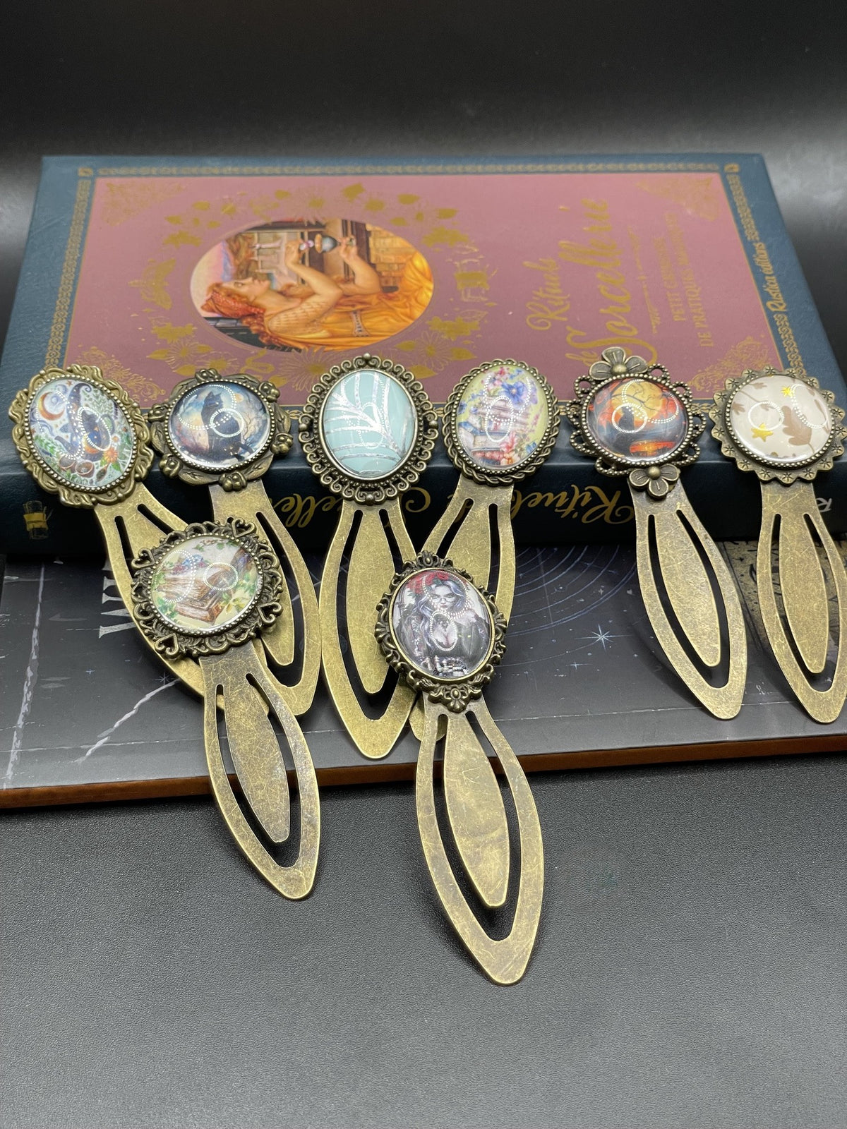 Marque-page Victorien couleur Bronze & Cabochon Verre style Whimsigoth