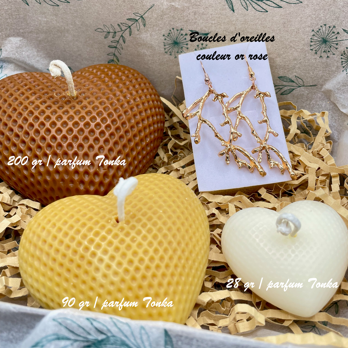 🕯️Coffret Cadeau Artisanal « Coeur de Provence » – 3 Bougies & Boucles d'Oreilles