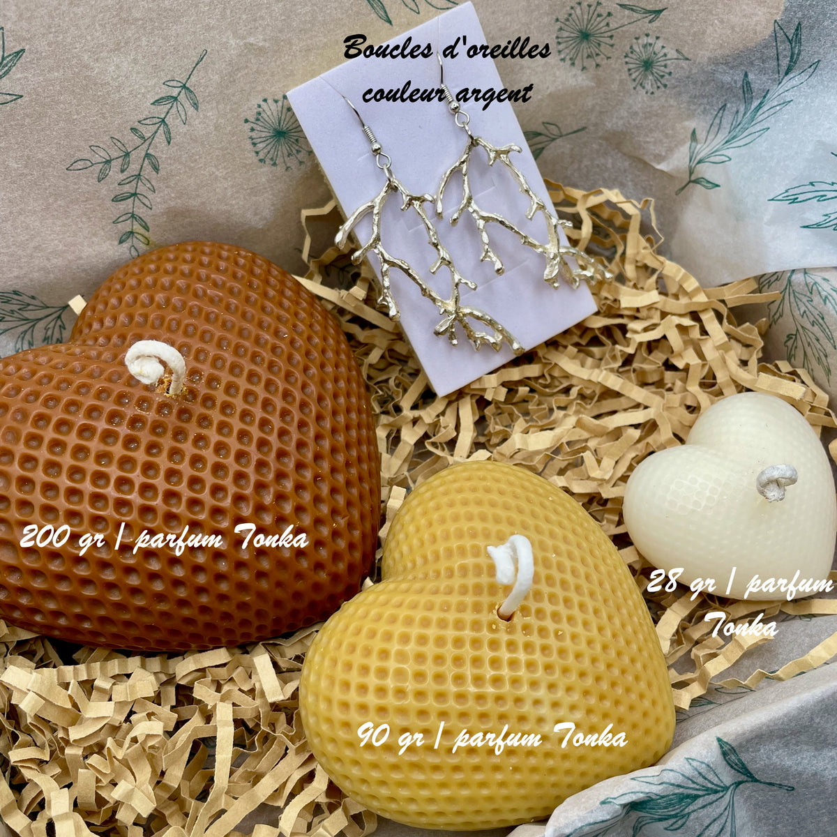 🕯️Coffret Cadeau Artisanal « Coeur de Provence » – 3 Bougies & Boucles d'Oreilles