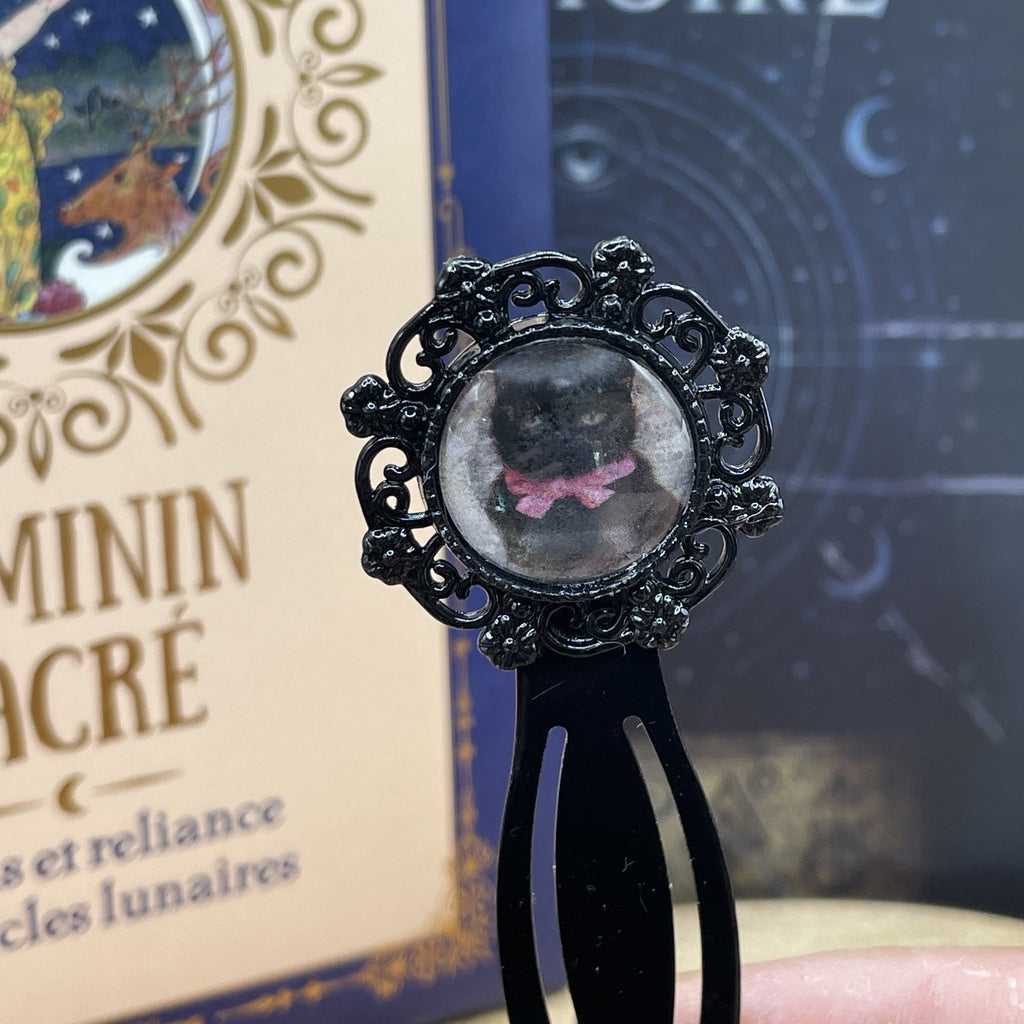 Marque-page Victorien couleur Noire & Cabochon Verre style Whimsigoth