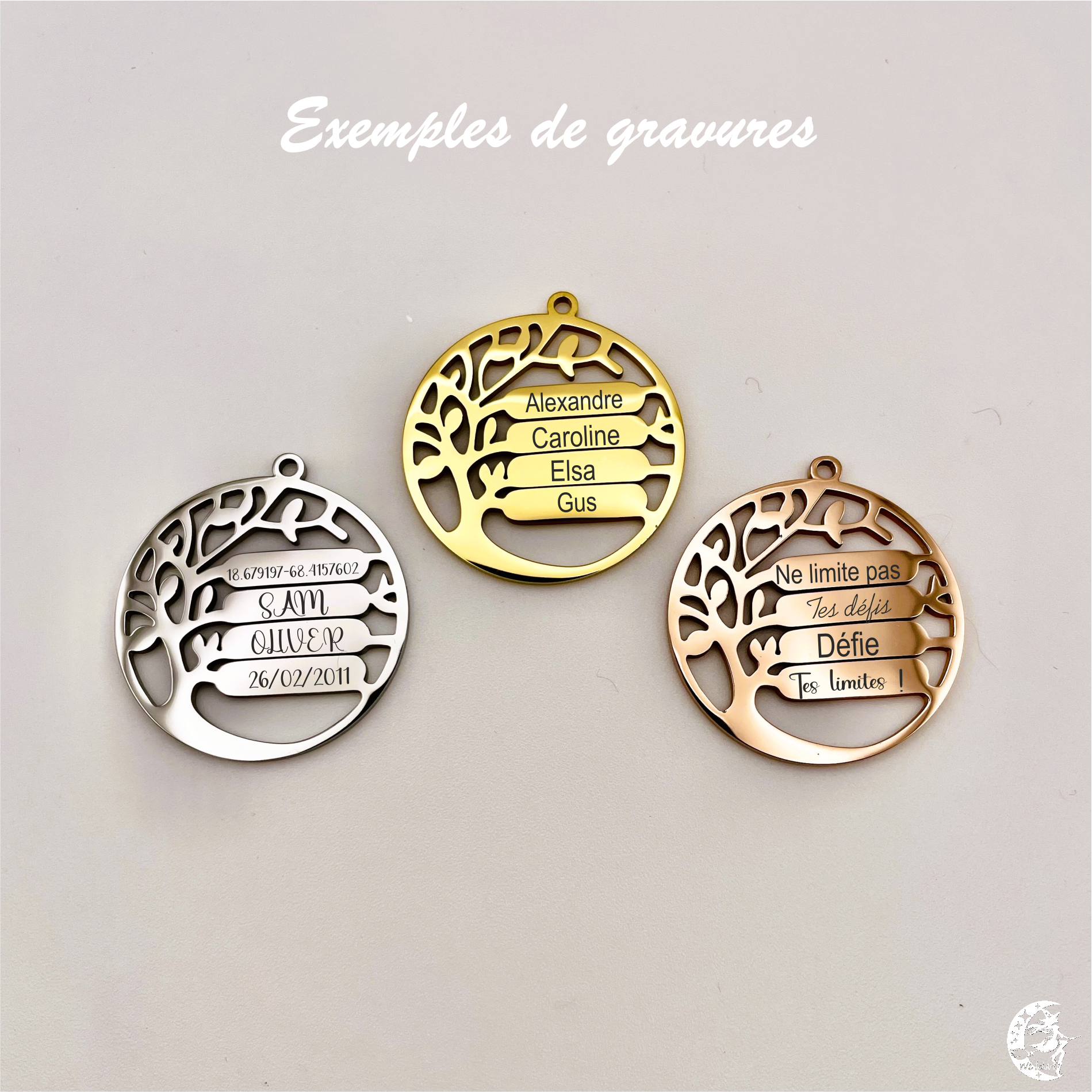 Pendentif Arbre de Vie gravé, à personnaliser