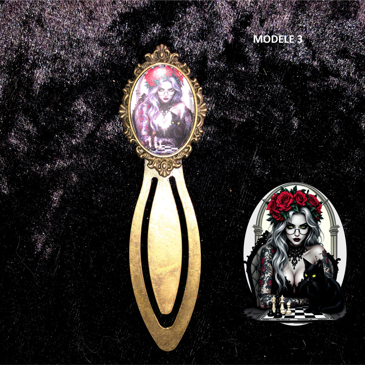 Marque-page Victorien couleur Bronze & Cabochon Verre style Whimsigoth