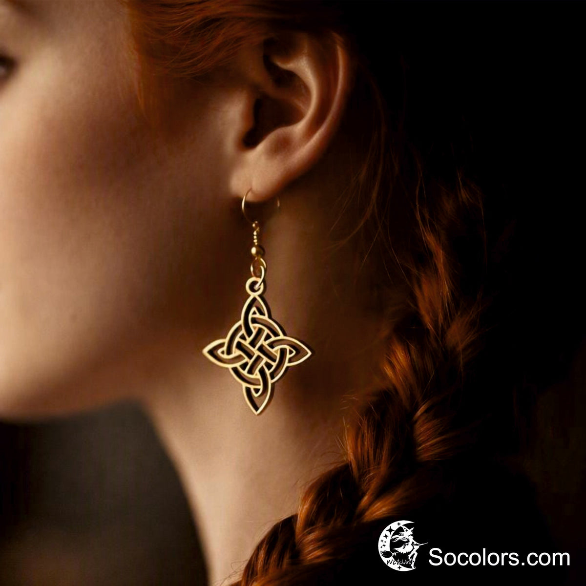 Boucles d'oreilles en bois de noyer doré Noeud de Sorcière