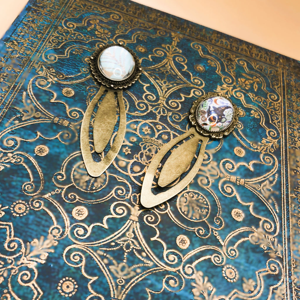 Marque-page Victorien couleur Bronze & Cabochon Verre style Whimsigoth