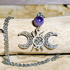 Chaine et pendentif noeud de sorcière & pierre naturelle