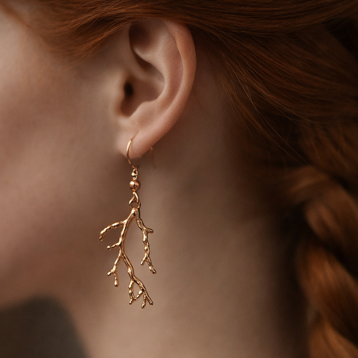Boucles d'Oreilles Rameaux couleur Or Rose ou Argent