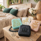 Boites à bijoux de voyage  personnalisée en cuir vegan style wicca/  bohème avec miroir intérieur,