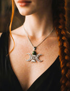 Chaine et pendentif noeud de sorcière & pierre naturelle