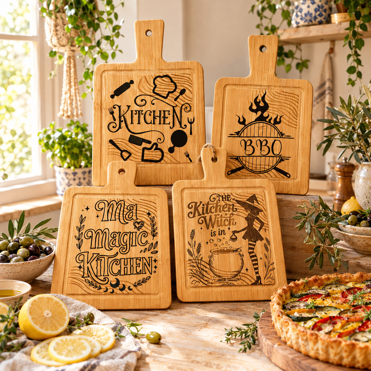 Planchette en Bambou Gravée – Collection "Cuisine Magique", Barbecue & Personnalisable