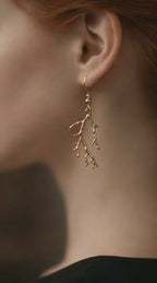 Boucles d’Oreilles Pendantes Rameaux – Inspiration Végétale (couleurs Or Rose ou Argent)