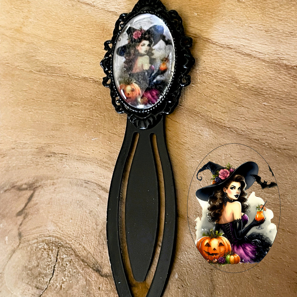 Marque-page Victorien couleur Noire & Cabochon Verre style Whimsigoth